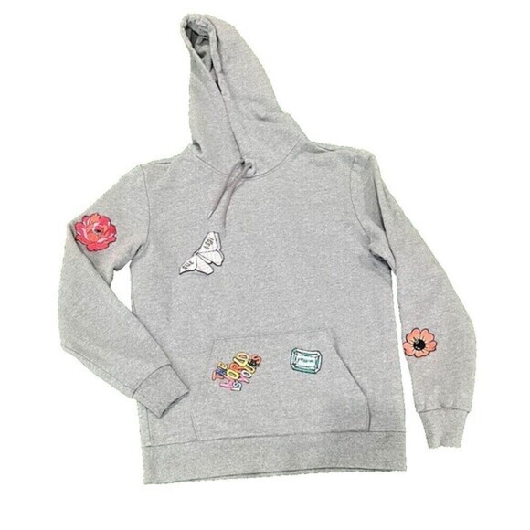 Puma  Women's Gray Hoodie Customized With Patches Size Small - Picture 2 of 13